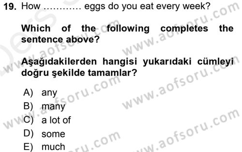 Ingilizce 1 Dersi 2015 - 2016 Yılı Tek Ders Sınav Soruları 19. Soru