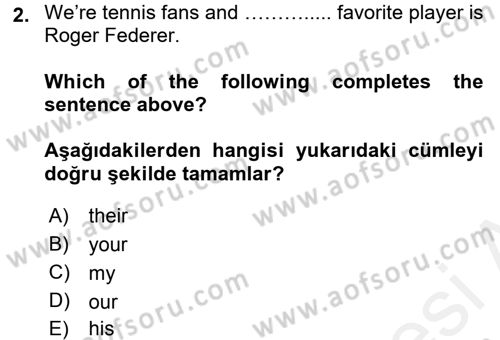 Ingilizce 1 Dersi 2015 - 2016 Yılı Tek Ders Sınav Soruları 2. Soru