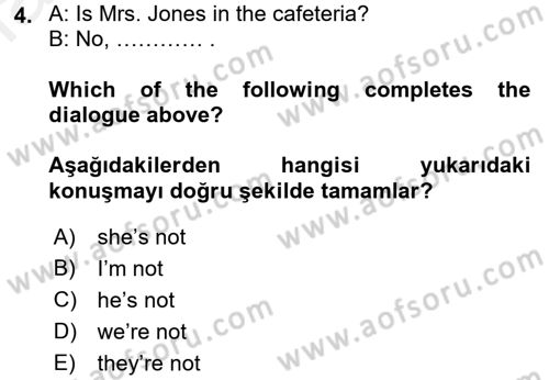 Ingilizce 1 Dersi 2015 - 2016 Yılı Tek Ders Sınav Soruları 4. Soru