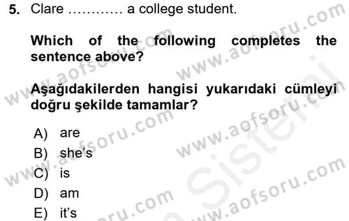 Ingilizce 1 Dersi 2015 - 2016 Yılı Tek Ders Sınav Soruları 5. Soru