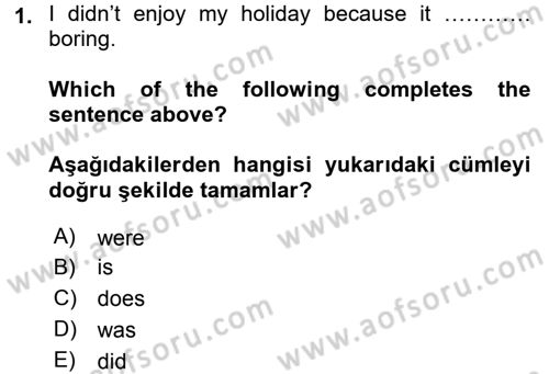 Ingilizce 1 Dersi 2016 - 2017 Yılı 3 Ders Sınav Soruları 1. Soru