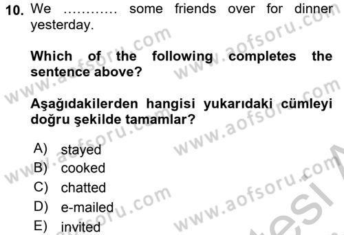 Ingilizce 1 Dersi 2016 - 2017 Yılı 3 Ders Sınav Soruları 10. Soru