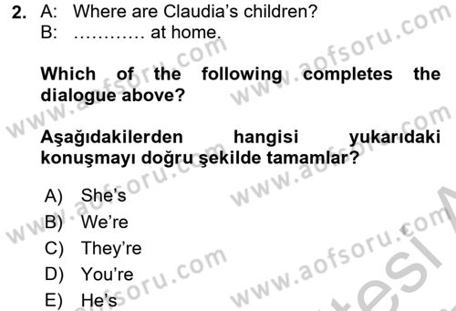 Ingilizce 1 Dersi 2016 - 2017 Yılı 3 Ders Sınav Soruları 2. Soru