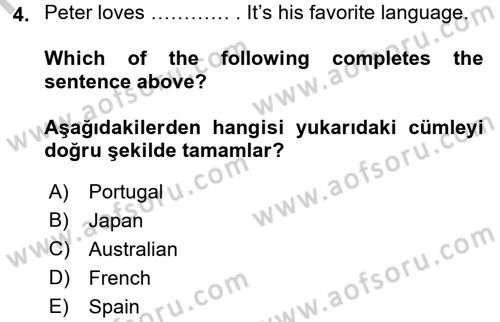 Ingilizce 1 Dersi 2016 - 2017 Yılı 3 Ders Sınav Soruları 4. Soru