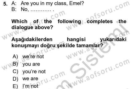 Ingilizce 1 Dersi 2016 - 2017 Yılı 3 Ders Sınav Soruları 5. Soru