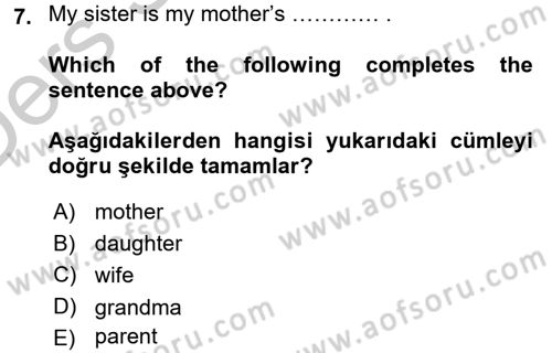 Ingilizce 1 Dersi 2016 - 2017 Yılı 3 Ders Sınav Soruları 7. Soru