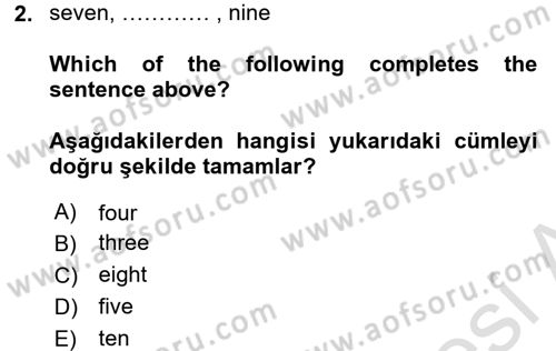Ingilizce 1 Dersi 2016 - 2017 Yılı (Vize) Ara Sınav Soruları 2. Soru