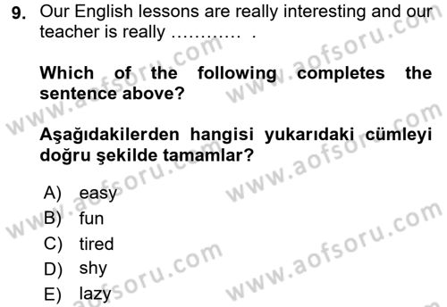 Ingilizce 1 Dersi 2016 - 2017 Yılı (Vize) Ara Sınav Soruları 9. Soru