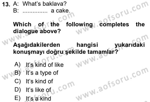 Ingilizce 1 Dersi 2016 - 2017 Yılı (Final) Dönem Sonu Sınav Soruları 13. Soru