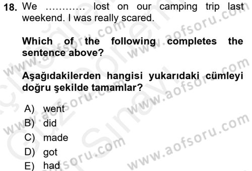 Ingilizce 1 Dersi 2016 - 2017 Yılı (Final) Dönem Sonu Sınav Soruları 18. Soru