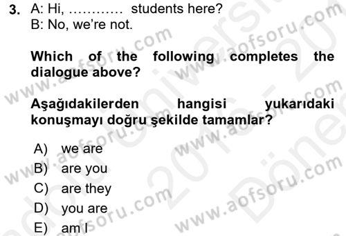Ingilizce 1 Dersi 2016 - 2017 Yılı (Final) Dönem Sonu Sınav Soruları 3. Soru