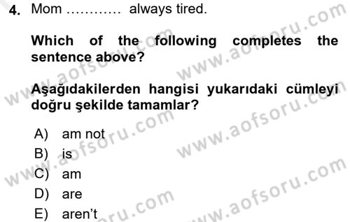 Ingilizce 1 Dersi 2016 - 2017 Yılı (Final) Dönem Sonu Sınav Soruları 4. Soru