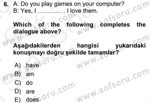 Ingilizce 1 Dersi 2016 - 2017 Yılı (Final) Dönem Sonu Sınav Soruları 6. Soru
