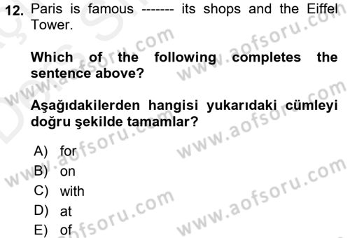 Ingilizce 1 Dersi 2017 - 2018 Yılı 3 Ders Sınavı 12. Soru