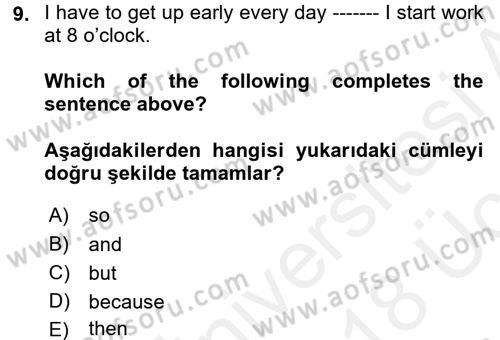 Ingilizce 1 Dersi 2017 - 2018 Yılı 3 Ders Sınavı 9. Soru