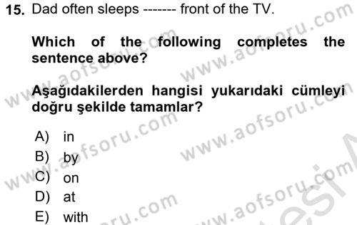 Ingilizce 1 Dersi 2017 - 2018 Yılı (Vize) Ara Sınav Soruları 15. Soru