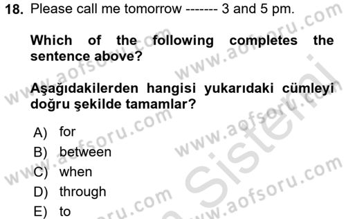 Ingilizce 1 Dersi 2017 - 2018 Yılı (Vize) Ara Sınav Soruları 18. Soru