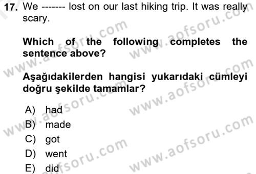 Ingilizce 1 Dersi 2017 - 2018 Yılı (Final) Dönem Sonu Sınav Soruları 17. Soru