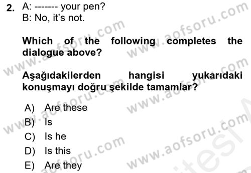 Ingilizce 1 Dersi 2017 - 2018 Yılı (Final) Dönem Sonu Sınav Soruları 2. Soru