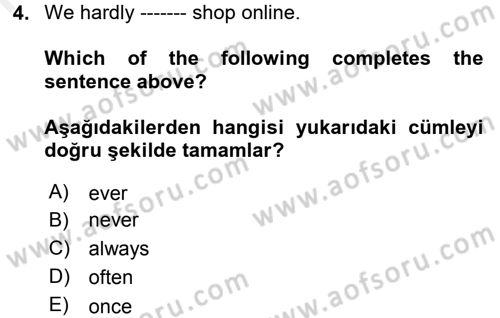 Ingilizce 1 Dersi 2017 - 2018 Yılı (Final) Dönem Sonu Sınav Soruları 4. Soru