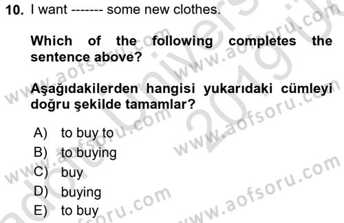 Ingilizce 1 Dersi 2018 - 2019 Yılı 3 Ders Sınav Soruları 10. Soru