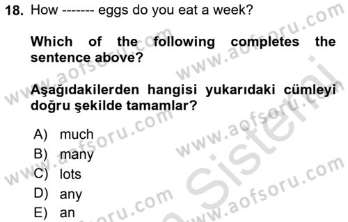 Ingilizce 1 Dersi 2018 - 2019 Yılı 3 Ders Sınav Soruları 18. Soru