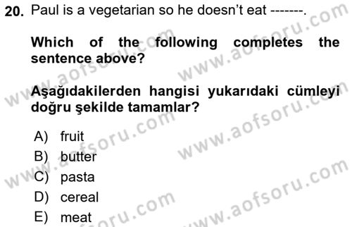 Ingilizce 1 Dersi 2018 - 2019 Yılı 3 Ders Sınav Soruları 20. Soru