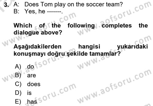 Ingilizce 1 Dersi 2018 - 2019 Yılı 3 Ders Sınav Soruları 3. Soru