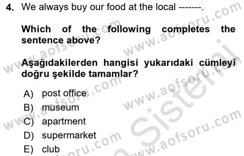 Ingilizce 1 Dersi 2018 - 2019 Yılı 3 Ders Sınav Soruları 4. Soru