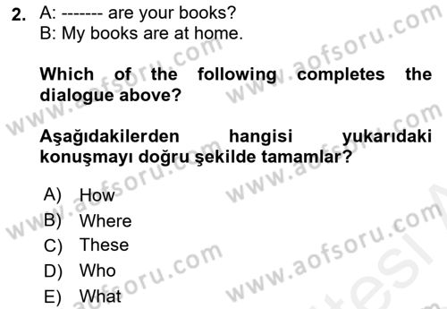 Ingilizce 1 Dersi 2018 - 2019 Yılı (Final) Dönem Sonu Sınavı 2. Soru