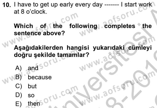 Ingilizce 1 Dersi 2018 - 2019 Yılı Yaz Okulu Sınav Soruları 10. Soru