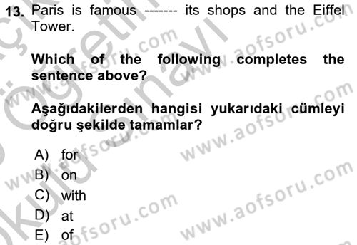 Ingilizce 1 Dersi 2018 - 2019 Yılı Yaz Okulu Sınav Soruları 13. Soru