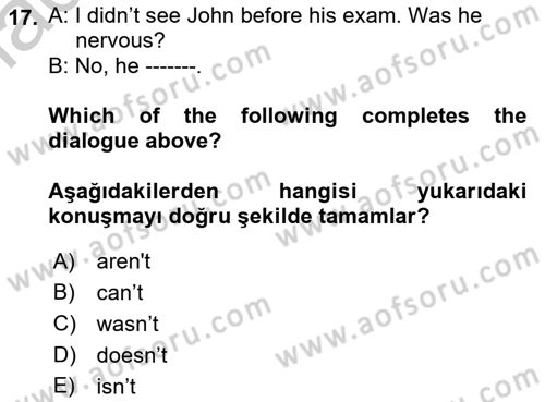 Ingilizce 1 Dersi 2018 - 2019 Yılı Yaz Okulu Sınav Soruları 17. Soru