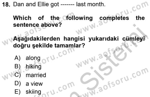 Ingilizce 1 Dersi 2018 - 2019 Yılı Yaz Okulu Sınav Soruları 18. Soru
