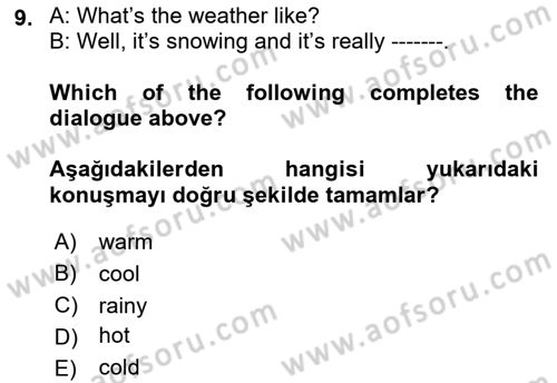 Ingilizce 1 Dersi 2018 - 2019 Yılı Yaz Okulu Sınav Soruları 9. Soru