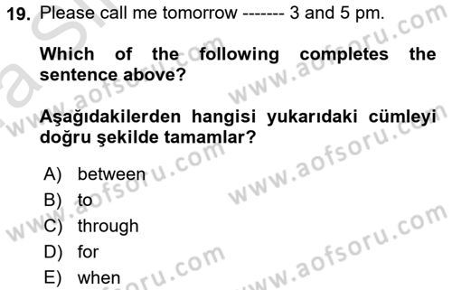 Ingilizce 1 Dersi 2019 - 2020 Yılı (Vize) Ara Sınav Soruları 19. Soru