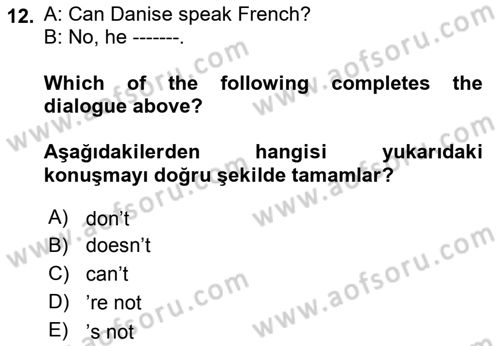 Ingilizce 1 Dersi 2019 - 2020 Yılı (Final) Dönem Sonu Sınav Soruları 12. Soru
