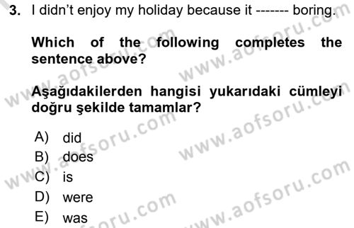 Ingilizce 1 Dersi 2019 - 2020 Yılı (Final) Dönem Sonu Sınav Soruları 3. Soru