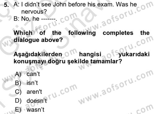 Ingilizce 1 Dersi 2019 - 2020 Yılı (Final) Dönem Sonu Sınav Soruları 5. Soru