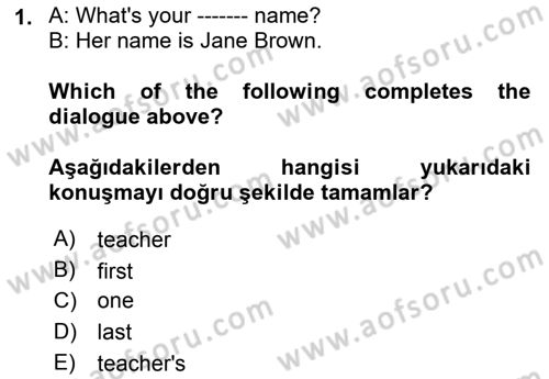 Ingilizce 1 Dersi 2020 - 2021 Yılı Yaz Okulu Sınav Soruları 1. Soru