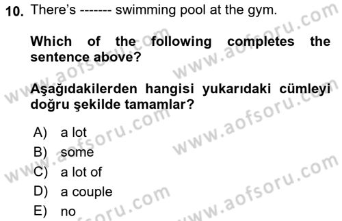 Ingilizce 1 Dersi 2020 - 2021 Yılı Yaz Okulu Sınav Soruları 10. Soru