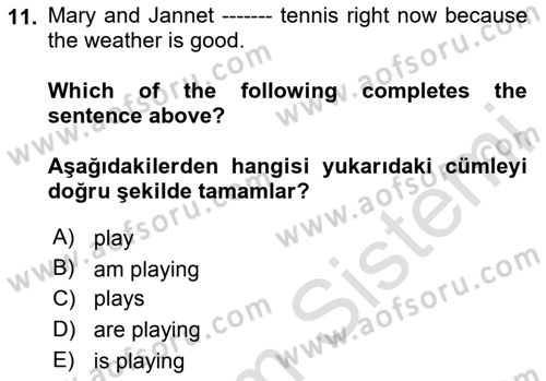 Ingilizce 1 Dersi 2020 - 2021 Yılı Yaz Okulu Sınav Soruları 11. Soru