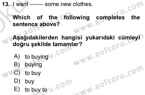 Ingilizce 1 Dersi 2020 - 2021 Yılı Yaz Okulu Sınav Soruları 13. Soru