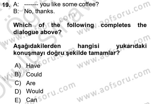 Ingilizce 1 Dersi 2020 - 2021 Yılı Yaz Okulu Sınav Soruları 19. Soru