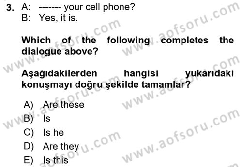 Ingilizce 1 Dersi 2020 - 2021 Yılı Yaz Okulu Sınav Soruları 3. Soru