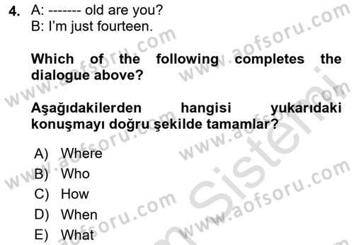 Ingilizce 1 Dersi 2020 - 2021 Yılı Yaz Okulu Sınav Soruları 4. Soru