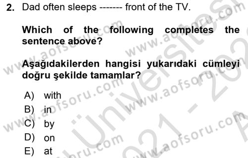 Ingilizce 1 Dersi 2021 - 2022 Yılı (Vize) Ara Sınavı 2. Soru