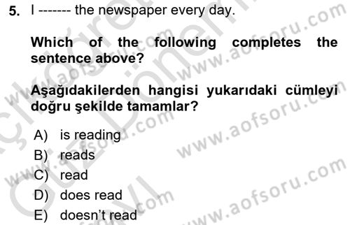 Ingilizce 1 Dersi 2021 - 2022 Yılı (Vize) Ara Sınavı 5. Soru