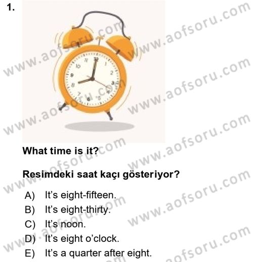 Ingilizce 1 Dersi 2021 - 2022 Yılı (Final) Dönem Sonu Sınav Soruları 1. Soru