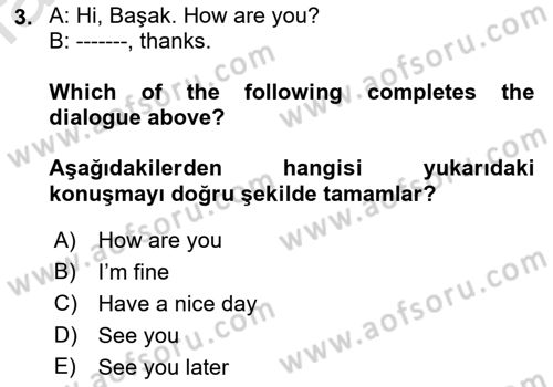Ingilizce 1 Dersi 2021 - 2022 Yılı (Final) Dönem Sonu Sınav Soruları 3. Soru